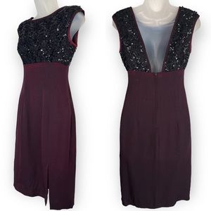Vintage 80s Cocktail Dress Lace Sequins Maroon & Black Sleeveless Size 4